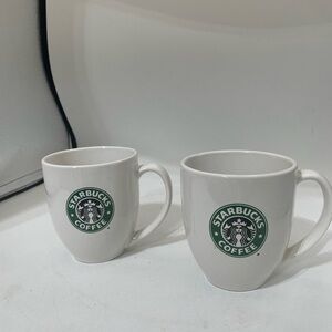 Set of 2 Starbucks White and Green Accent coffee Mugs